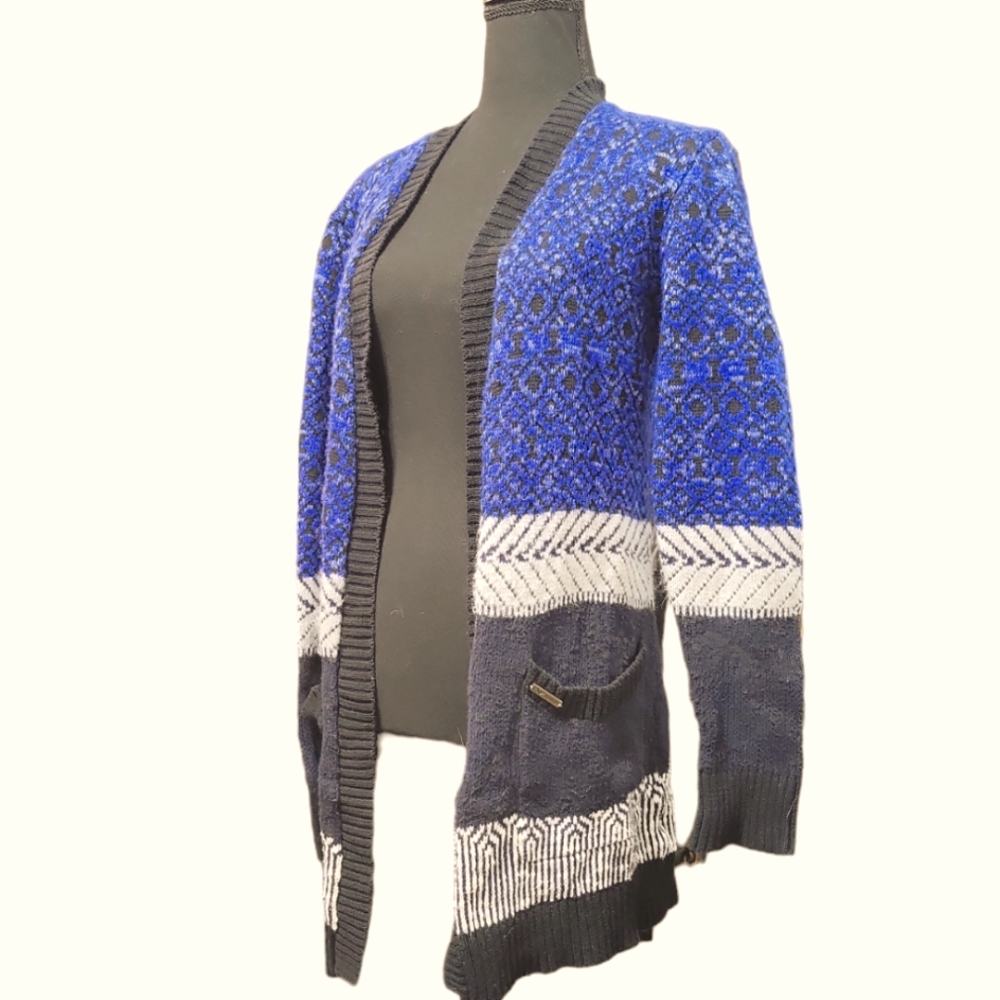 Roxy tri color open front long cardigan sweater xs cotton blend